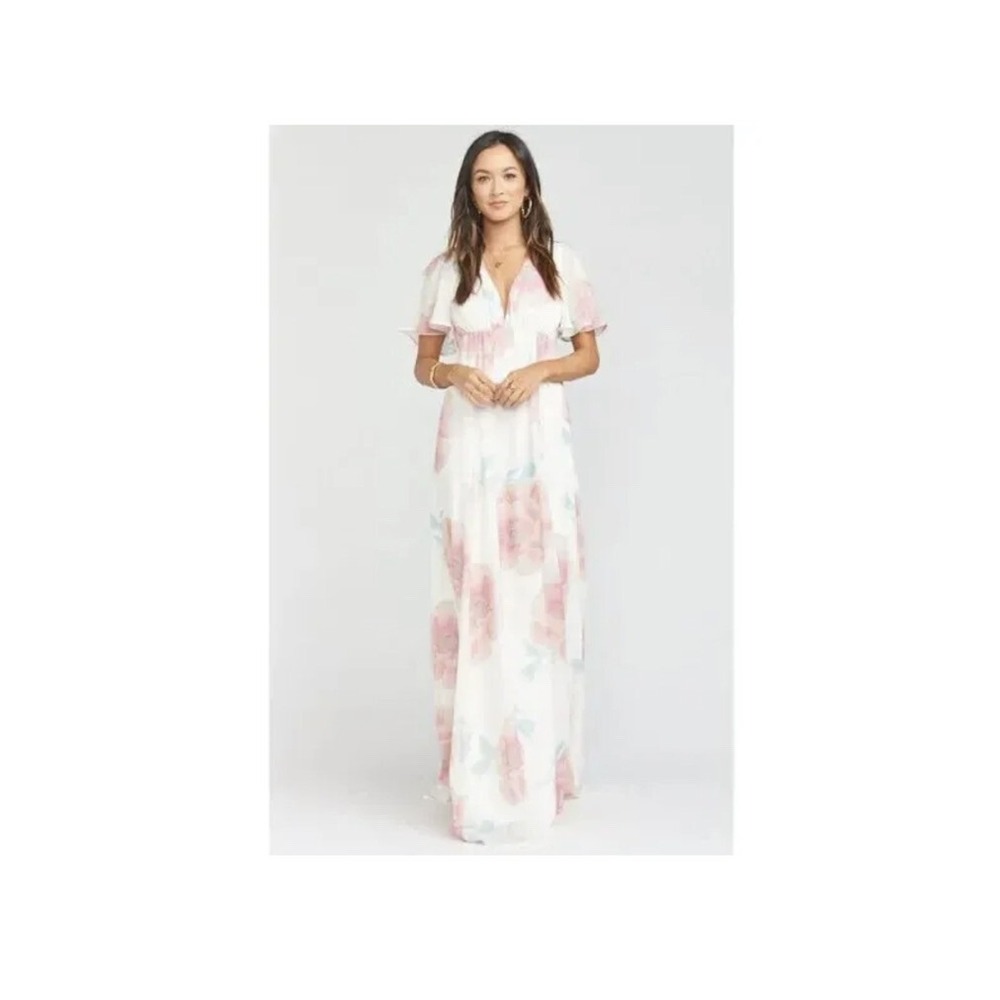 Show Me Your‎ Mumu Faye Flutter Maxi Dress Wedding Bells Floral Ivory Pink XS